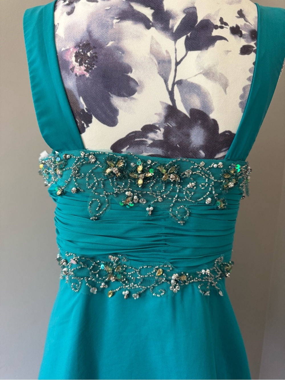 Sydney’s Closet Teal Beaded Chiffon Mini Dress - Picture 6 of 16